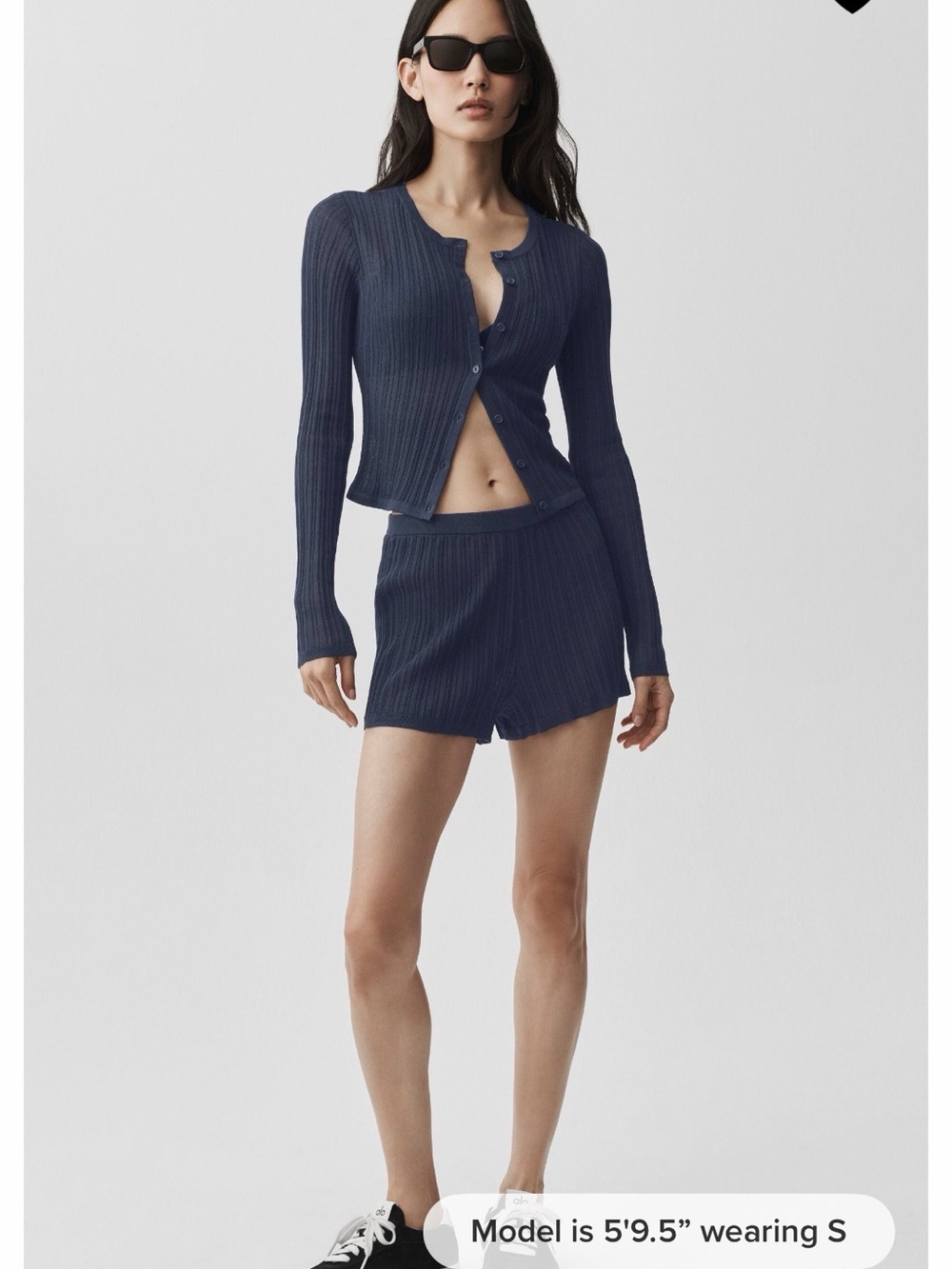 ALO Yoga Ribbed Button-Up Cardigan in Navy Blue